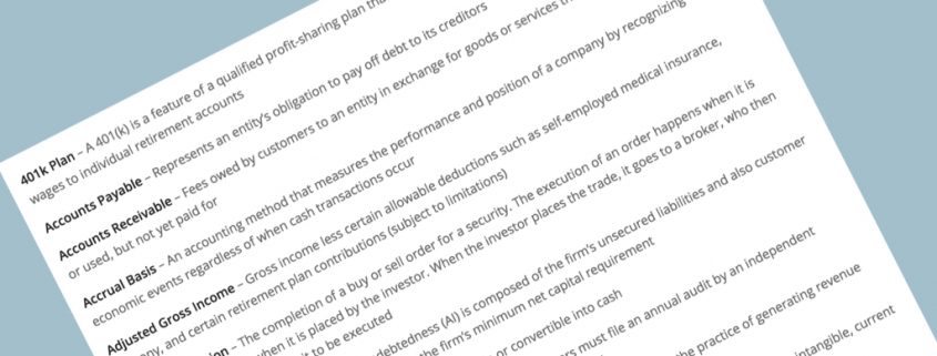 financial accounting glossary, angled